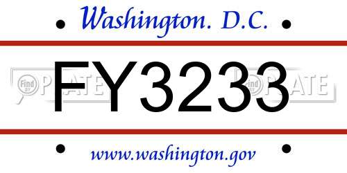 FY3233 District Of Columbia License Plate
