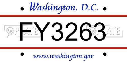 FY3263 District Of Columbia License Plate