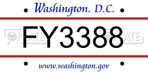 FY3388 District Of Columbia License Plate