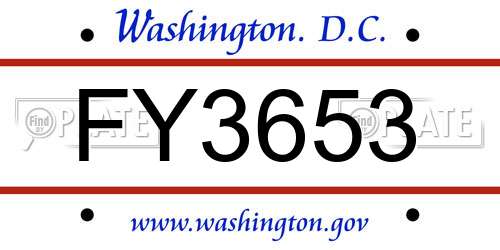 FY3653 District Of Columbia License Plate