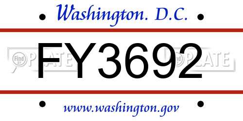 FY3692 District Of Columbia License Plate