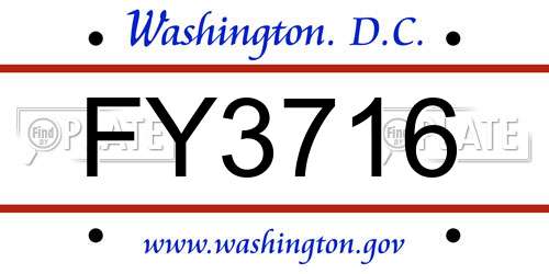 FY3716 District Of Columbia License Plate