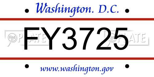 FY3725 District Of Columbia License Plate