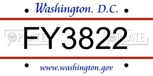 FY3822 District Of Columbia License Plate