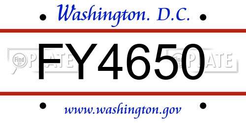 FY4650 District Of Columbia License Plate