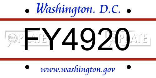 FY4920 District Of Columbia License Plate