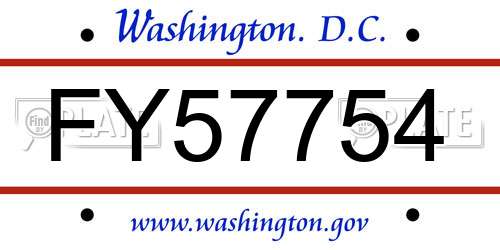 FY57754 District Of Columbia License Plate