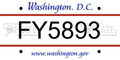 FY5893 District Of Columbia License Plate