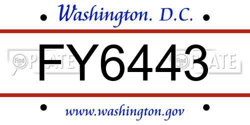 FY6443 District Of Columbia License Plate