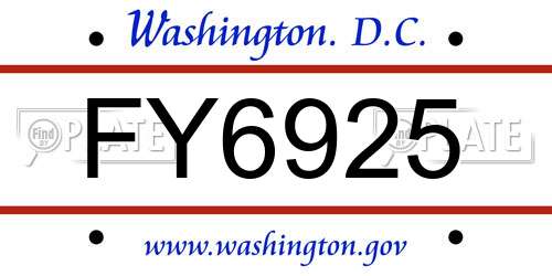 FY6925 District Of Columbia License Plate