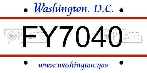 FY7040 District Of Columbia License Plate
