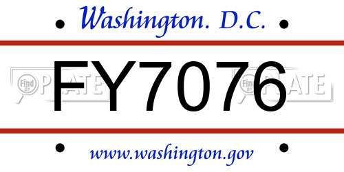FY7076 District Of Columbia License Plate