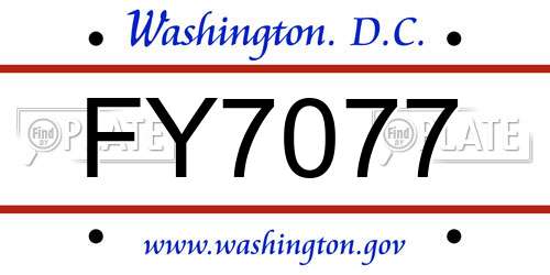 FY7077 District Of Columbia License Plate
