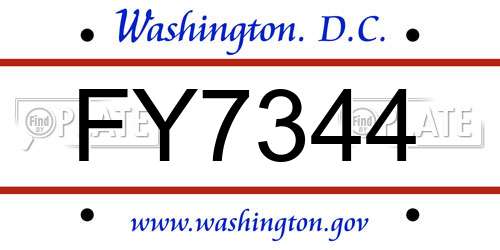 FY7344 District Of Columbia License Plate
