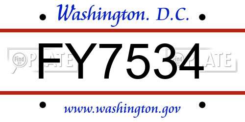 FY7534 District Of Columbia License Plate