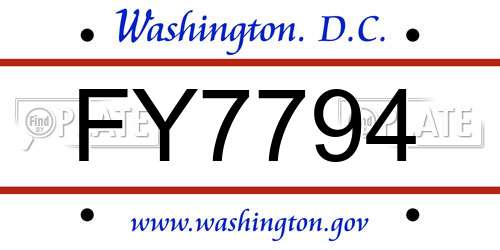 FY7794 District Of Columbia License Plate
