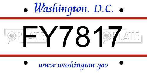 FY7817 District Of Columbia License Plate