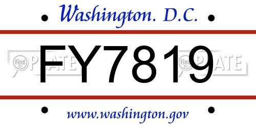FY7819 District Of Columbia License Plate
