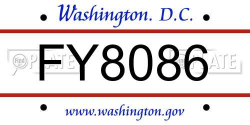 FY8086 District Of Columbia License Plate