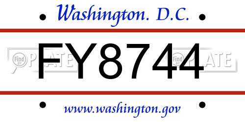 FY8744 District Of Columbia License Plate