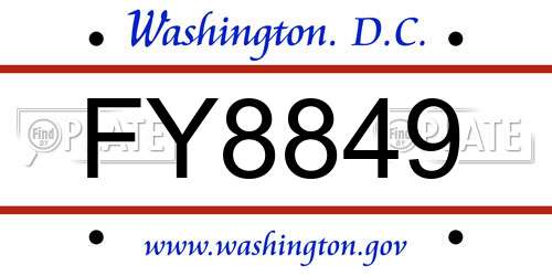FY8849 District Of Columbia License Plate