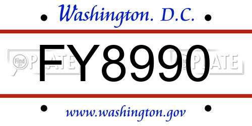 FY8990 District Of Columbia License Plate