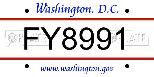 FY8991 District Of Columbia License Plate