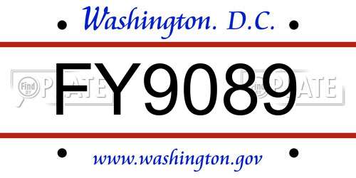 FY9089 District Of Columbia License Plate