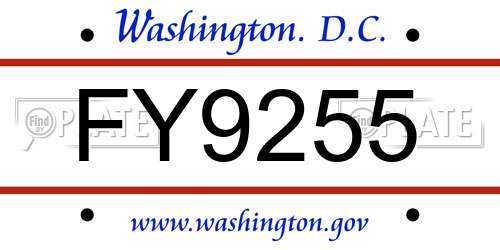 FY9255 District Of Columbia License Plate
