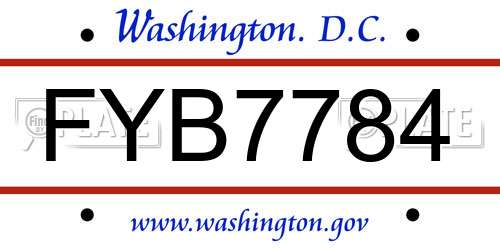 FYB7784 District Of Columbia License Plate