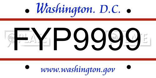 FYP9999 District Of Columbia License Plate