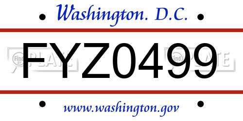FYZ0499 District Of Columbia License Plate