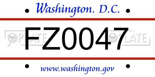 FZ0047 District Of Columbia License Plate