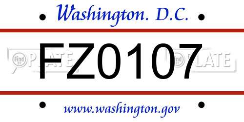 FZ0107 District Of Columbia License Plate