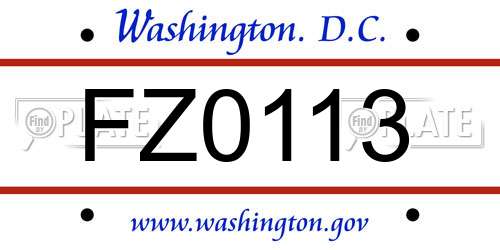 FZ0113 District Of Columbia License Plate