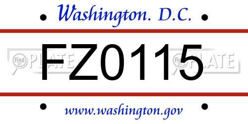 FZ0115 District Of Columbia License Plate