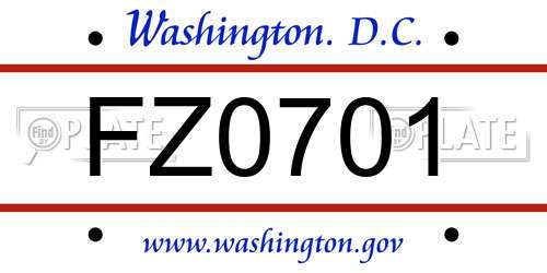FZ0701 District Of Columbia License Plate