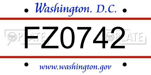 FZ0742 District Of Columbia License Plate