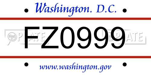 FZ0999 District Of Columbia License Plate