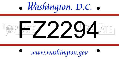 FZ2294 District Of Columbia License Plate