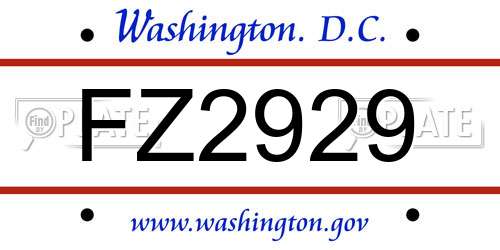 FZ2929 District Of Columbia License Plate