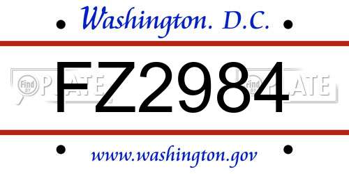 FZ2984 District Of Columbia License Plate