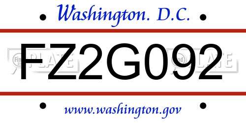 FZ2G092 District Of Columbia License Plate