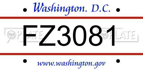 FZ3081 District Of Columbia License Plate