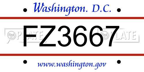 FZ3667 District Of Columbia License Plate