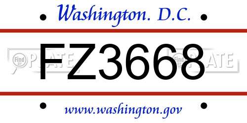 FZ3668 District Of Columbia License Plate