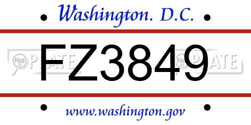 FZ3849 District Of Columbia License Plate