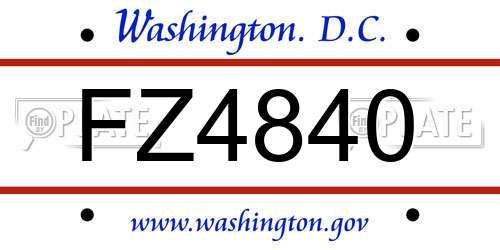 FZ4840 District Of Columbia License Plate