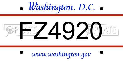FZ4920 District Of Columbia License Plate