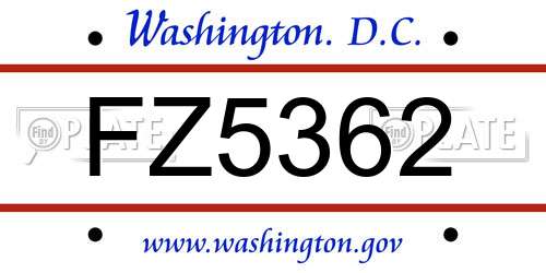 FZ5362 District Of Columbia License Plate